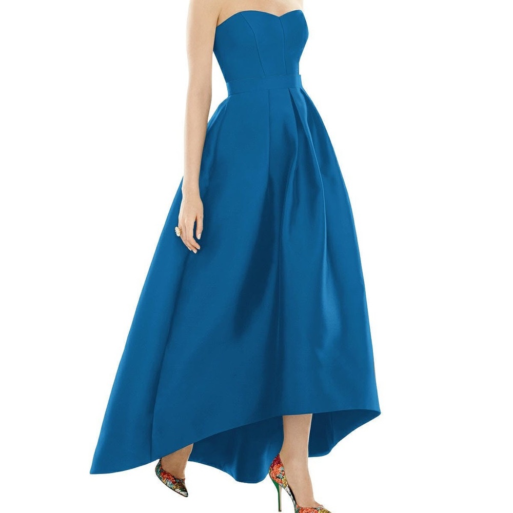 ALFRED SUNG Women's Midnight Satin High Low Dress Removable Straps D699S Size 4